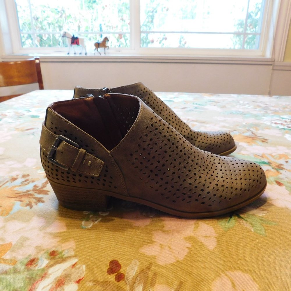 Indigo Tan Suede Perforated Design Ankle Booties  - 8